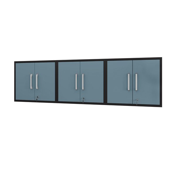 Manhattan Comfort Eiffel Floating Garage Cabinet in Matte Black and Aqua Blue (Set of 3) 3-251BMC83